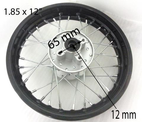 Load image into Gallery viewer, REAR WHEEL RIM 12&quot; 1.85 X 12 FOR PIT / DIRT BIKE110CC 125CC BLACK 12MM SPINDLE
